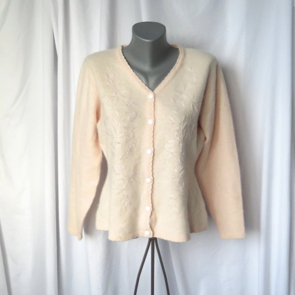 1990s Beaded Embroidered Wool Angora Cardigan - Picture 2 of 13